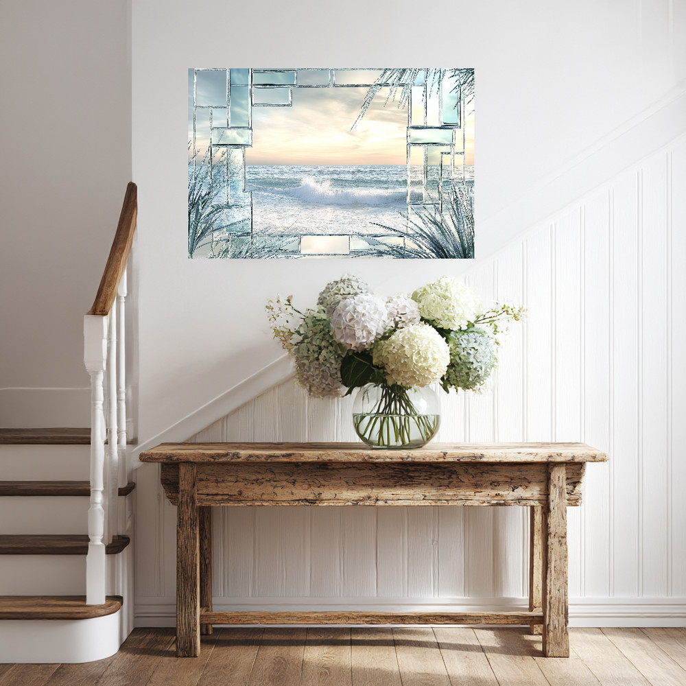 Ocean Landscape Scene Printed Tempered Glass Kitchen Backsplash Splashback Decor