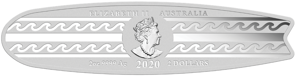 2020 Perth Mint SURFBOARD 2 OZ $2 two dollar SILVER PROOF COIN TUVALU