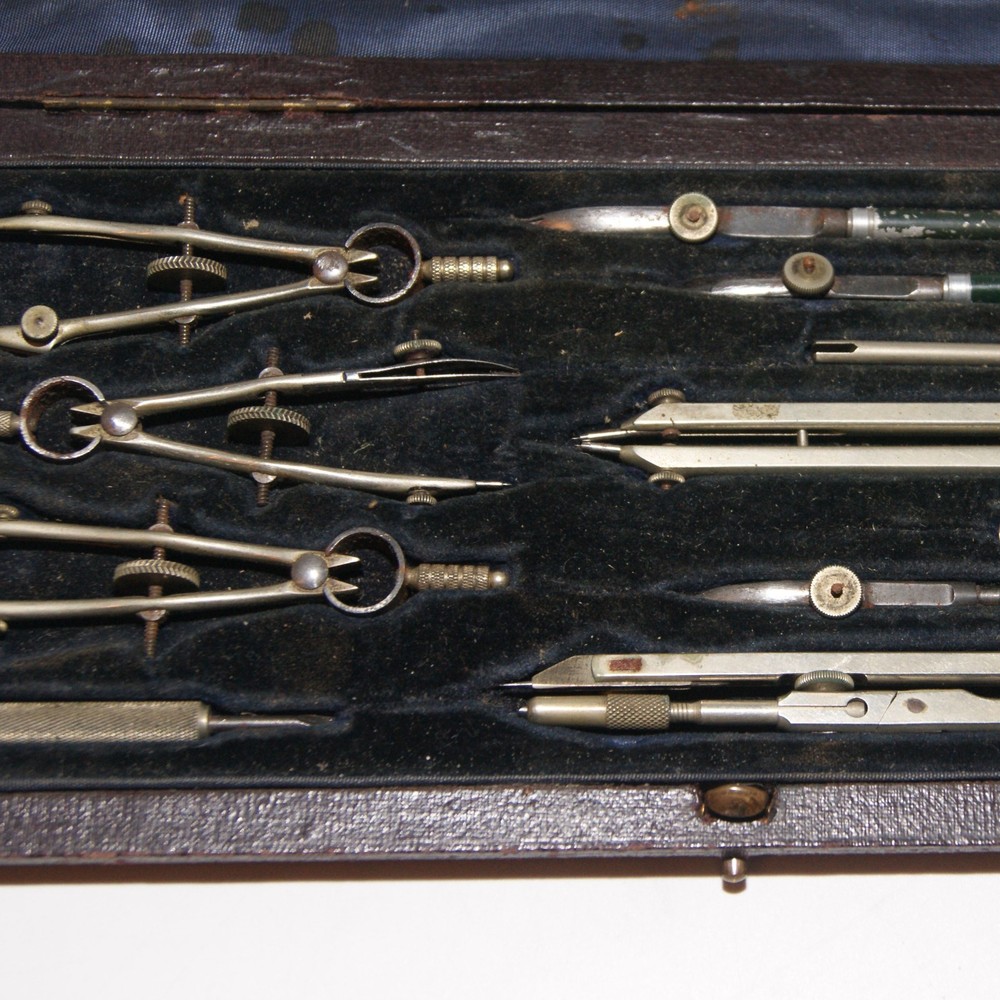 Vintage Cased Set Halden Premier Drawing Instruments Flat Pattern - British Made