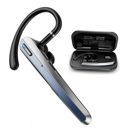 Bluetooth Headset with Microphone - Single Ear - Wireless Earpiece & Charging