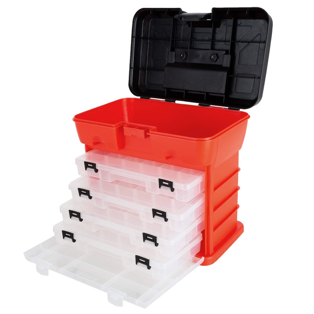 Portable Tool Storage Box - Small Parts Organizer with 4 Multi-Compartment Tr...