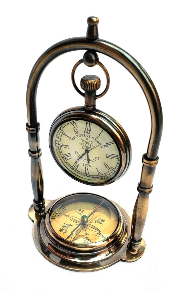 Personalised Nautical Ship Table Clock, Desk Clock Maritime Compass with Antique