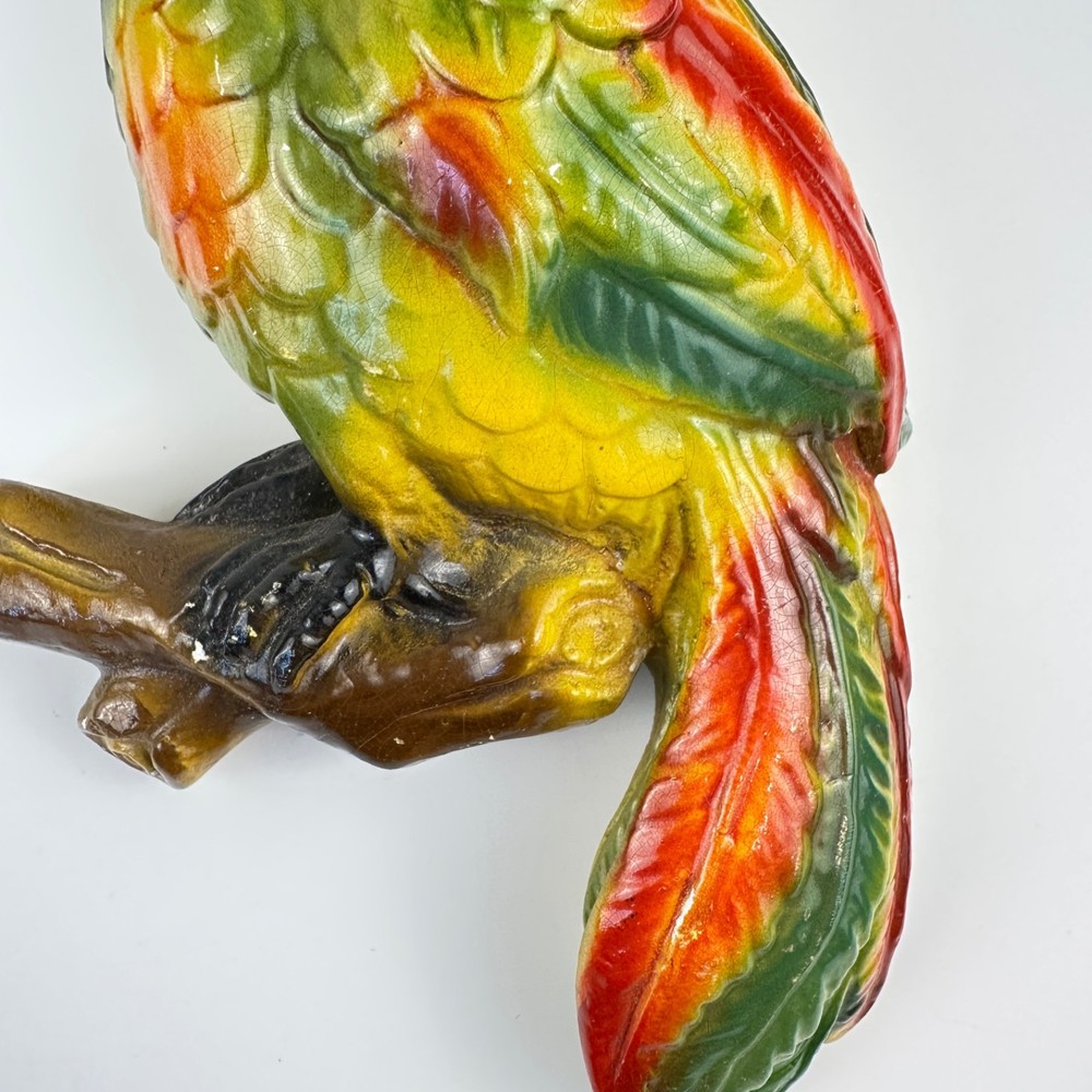 Mid-Century Chalkware Parrot Bird Wall Hanging