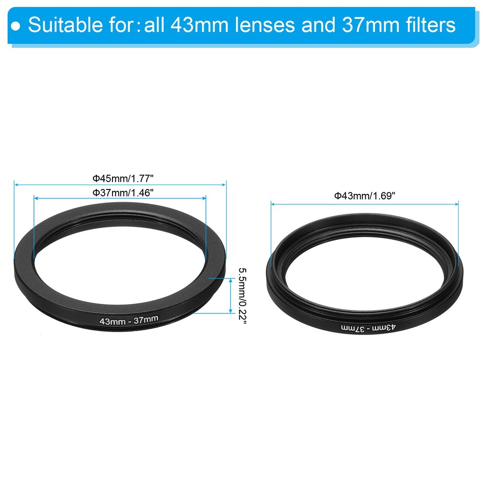 43mm-37mm Metal Step Down Ring Camera Lens Filter Adapter Ring Aluminum Filter