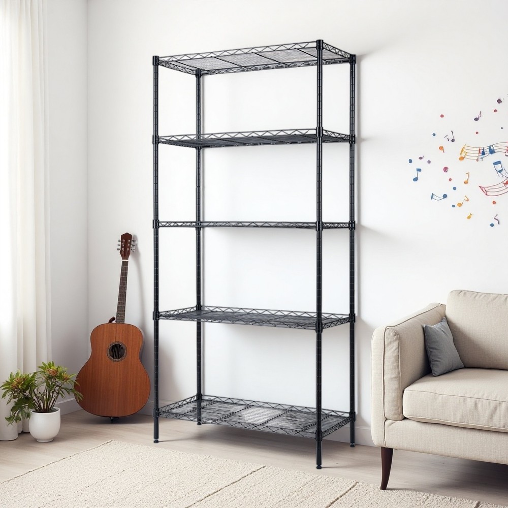 5-Tier Wire Shelving Unit - Adjustable, Black & Modular Kitchen Storage Rack