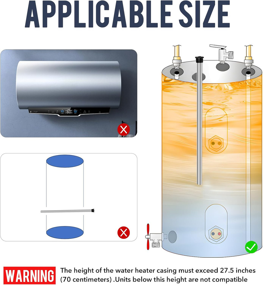 Anode Rod for Hot Water Heater(2 Pack) Water Heater Anode Rod.21.65 Inch Long, C