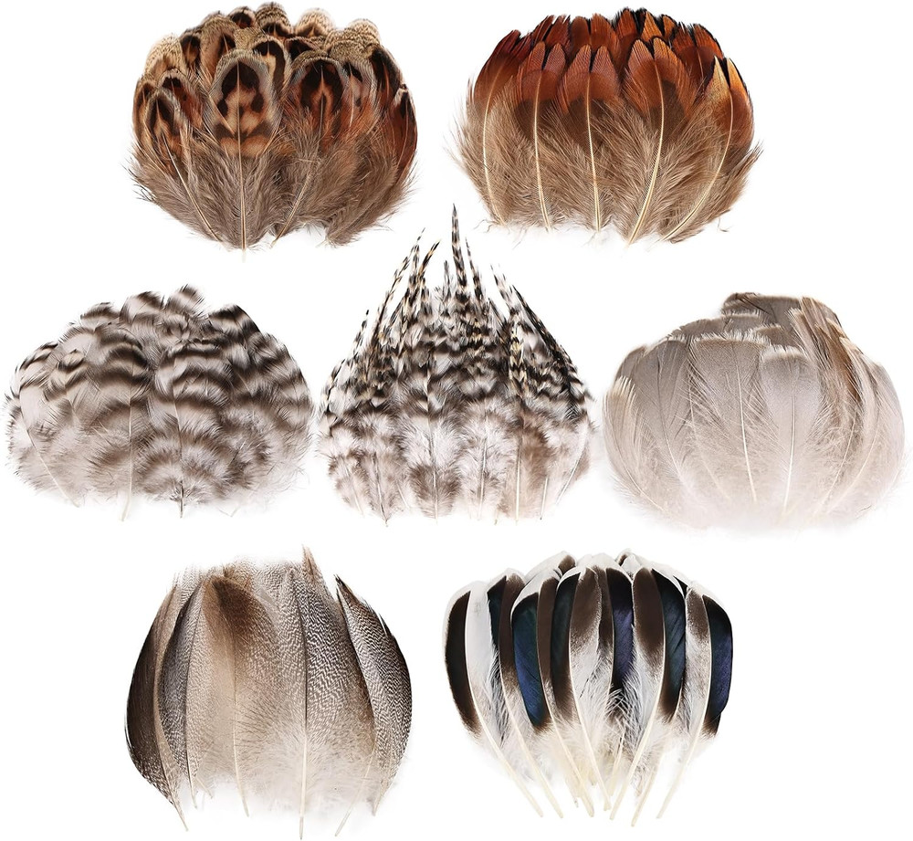 MAOFENG 210Pcs 7 Styles Natural Bulk Feathers Assorted Mixed Feathers for DIY Cr