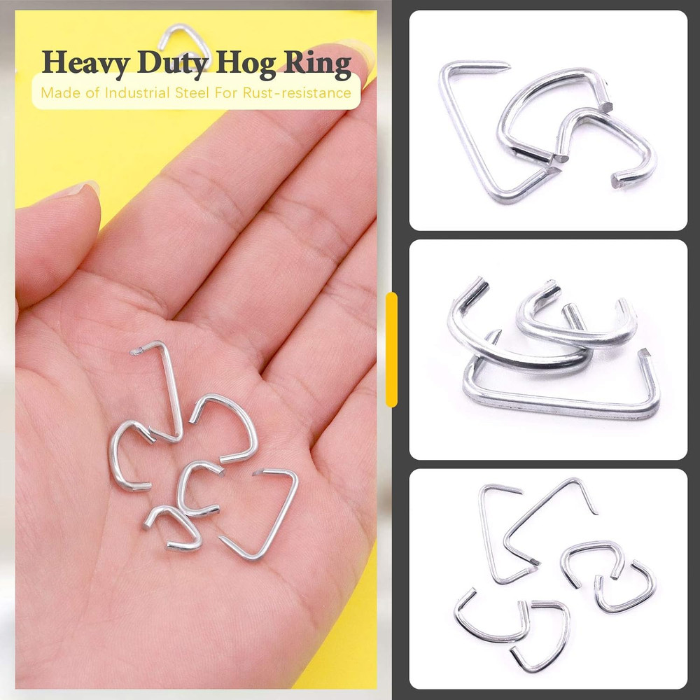1500 Pcs Galvanized Hog Rings Size Assorted Set with 3/8", 3/4", 1/2" Upholstery