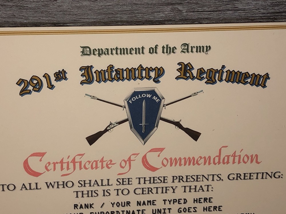 291ST INFANTRY REGIMENT / COMMEMORATIVE - CERTIFICATE OF COMMENDATION