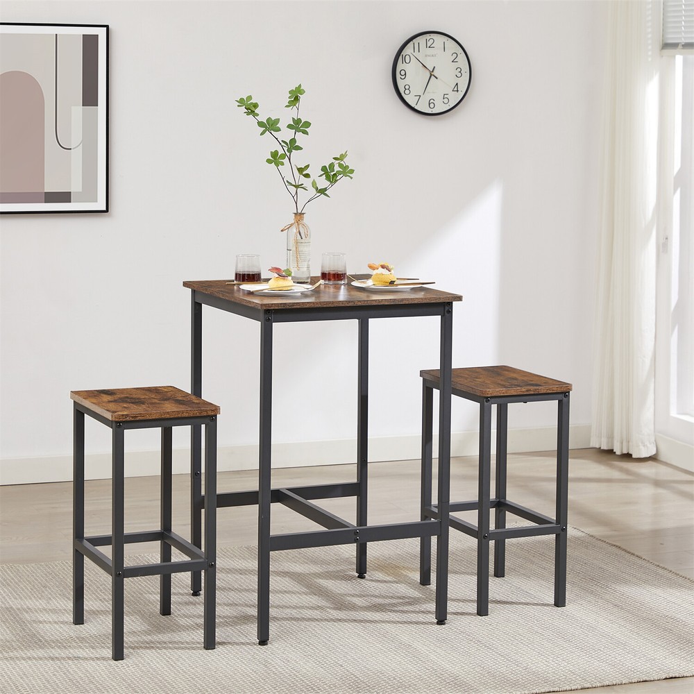 3 Piece Bar Table Set Counter Height Kitchen Dining Table w/ 2 Bar Stools US