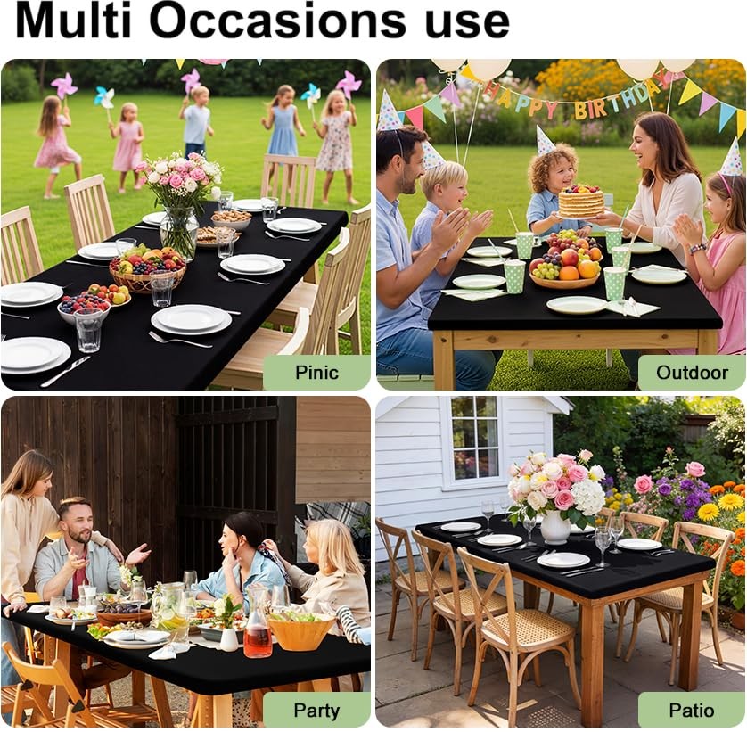 Smiry 6 Pack Rectangle Picnic Table Cloth, Waterproof Elastic Fitted Tableclo...