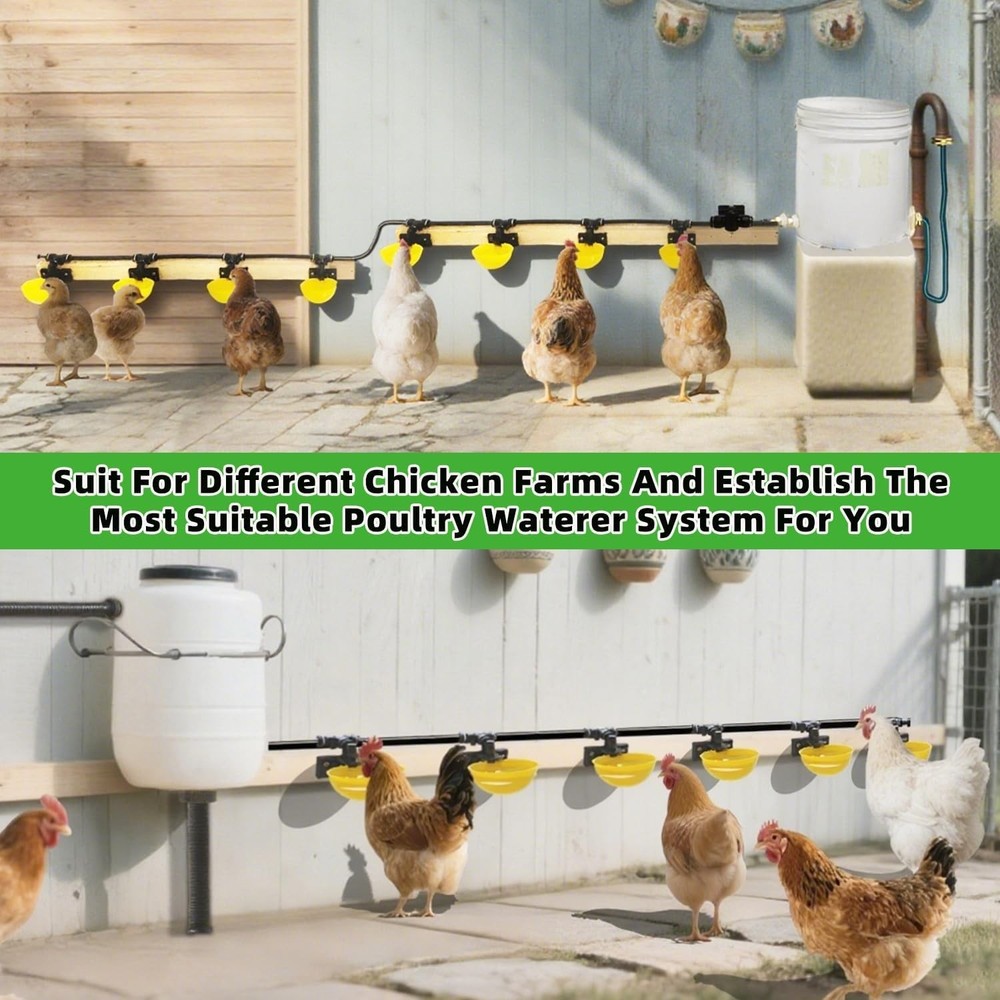 Complete Set Pipeline Automatic Chicken Waterer System, 18ft Pipeline and Float
