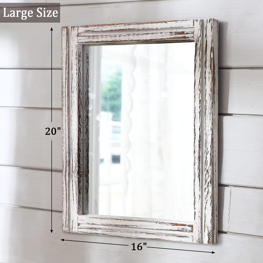Rustic Mirror Wood Framed Wall Mirror 20"x16" Rectangle Decorative Bedroom Ba...