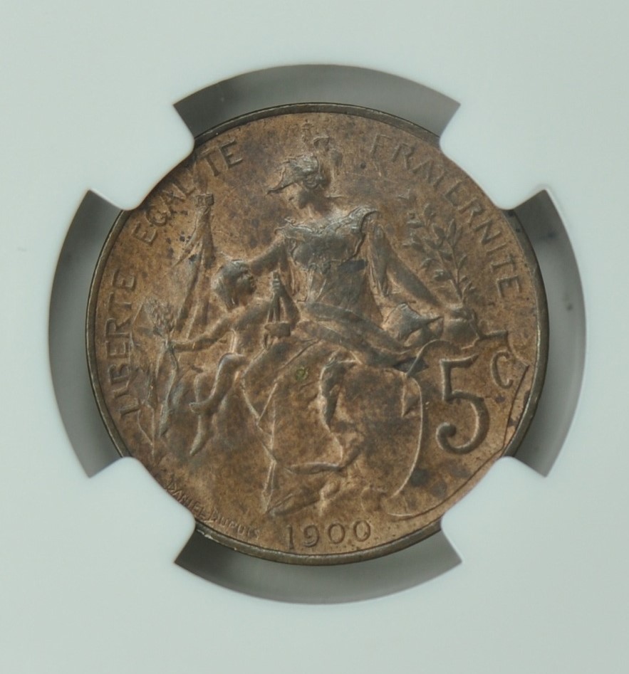 France 1900 5 Centimes NGC MS62 BN