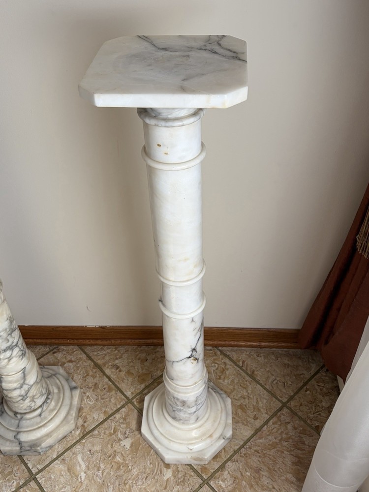 Stunning Heavy Classical Unique Italian Marble White Pedestal