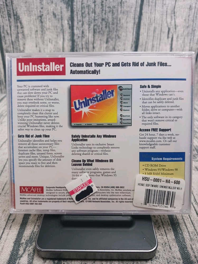 McAfee Home Software Uninstaller Version 6.0 For Windows 95 98 New