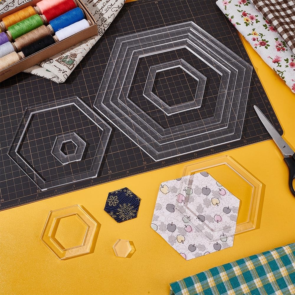 10 Sizes Hexagon Quilting Template Acrylic Sewing Machine Ruler Patchwork
