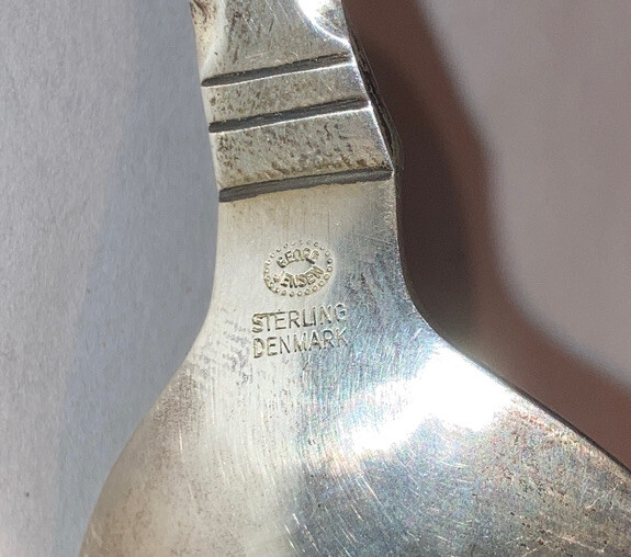 Vintage Sterling Silver Georg Jensen Hammered Continental Tea Caddy Sugar Spoon