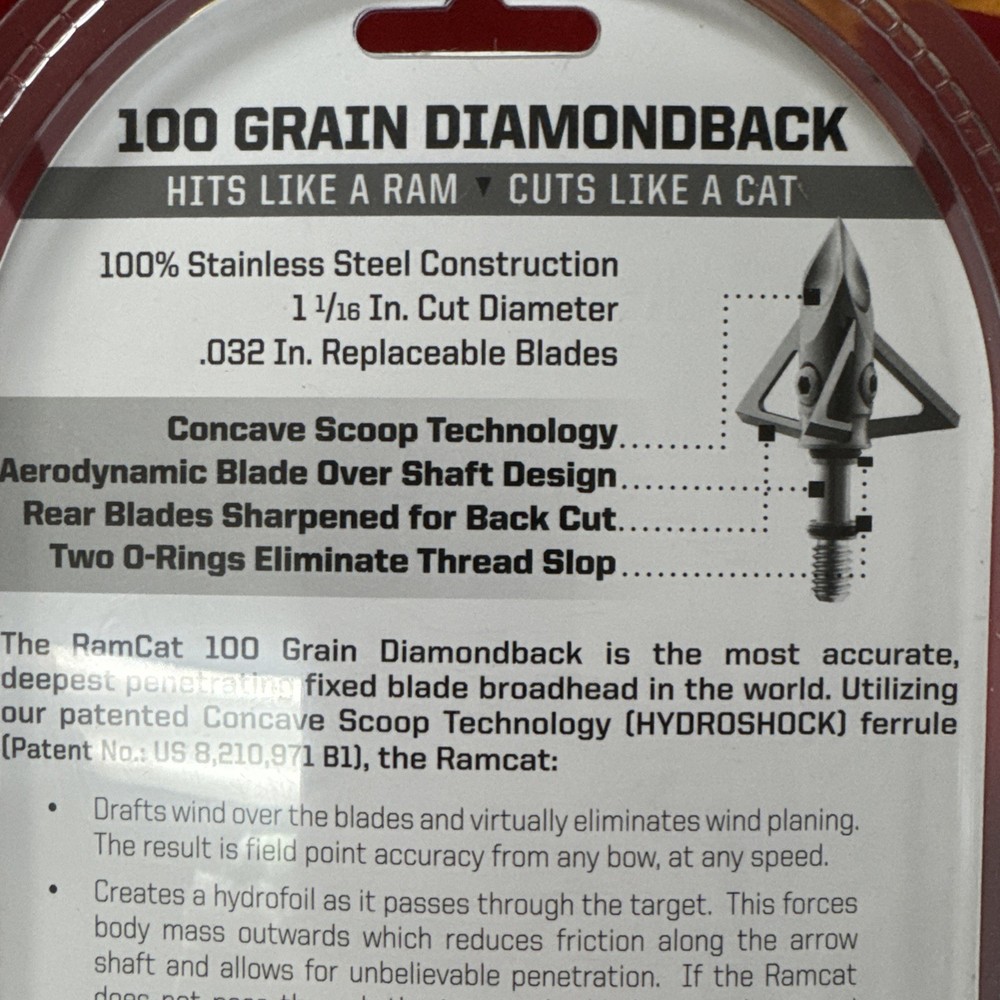 Ramcat Diamondback Fixed Blade Broadheads -100 Grain 1 1/16