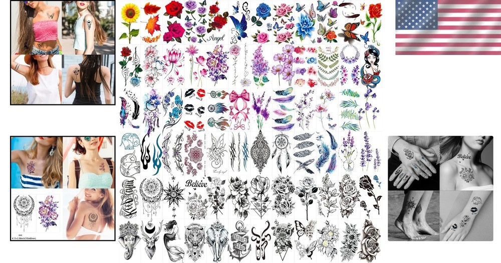 Versatile 72 Sheets Temporary Tattoos for All Occasions - Elegant Designs