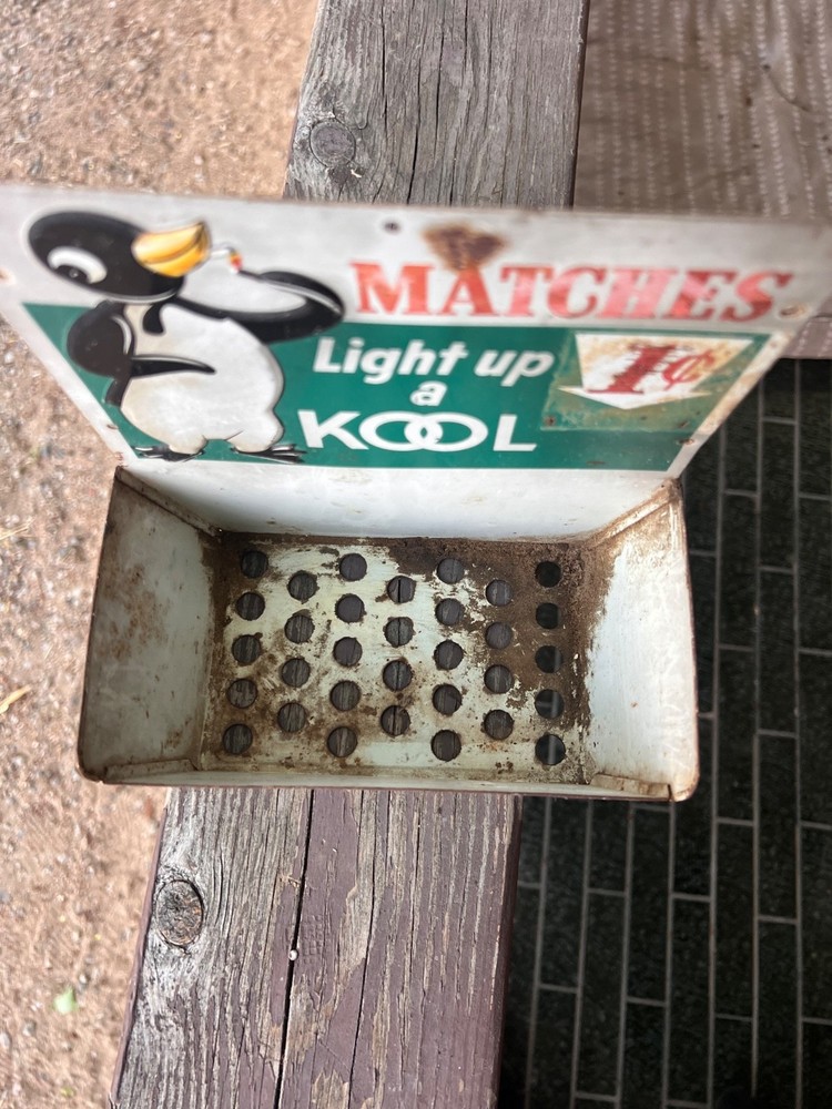 Vintage Light Up a Kool Matches Holder 1 cent Walk Mount Cigarettes