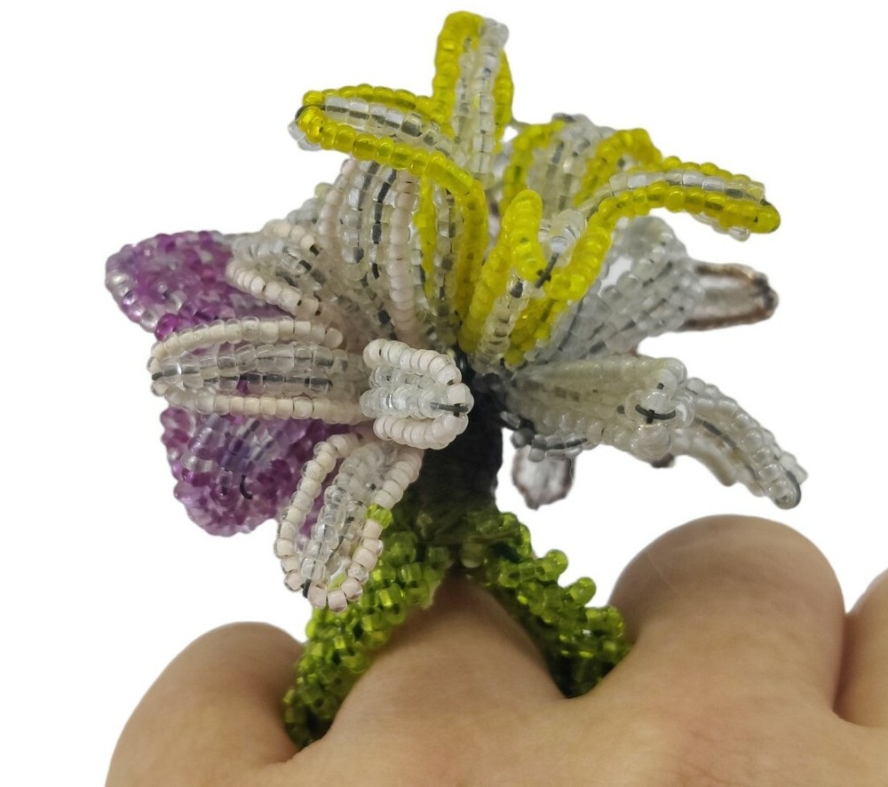 French Seedbead Handmade Ring Floral
