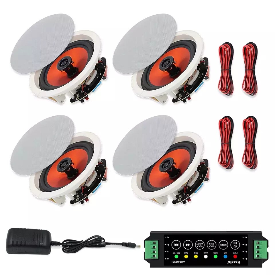 Herdio 4 Speakers 6.5’’ Bluetooth Ceiling / Wall Speaker Kit, Flush Mount 2-Way
