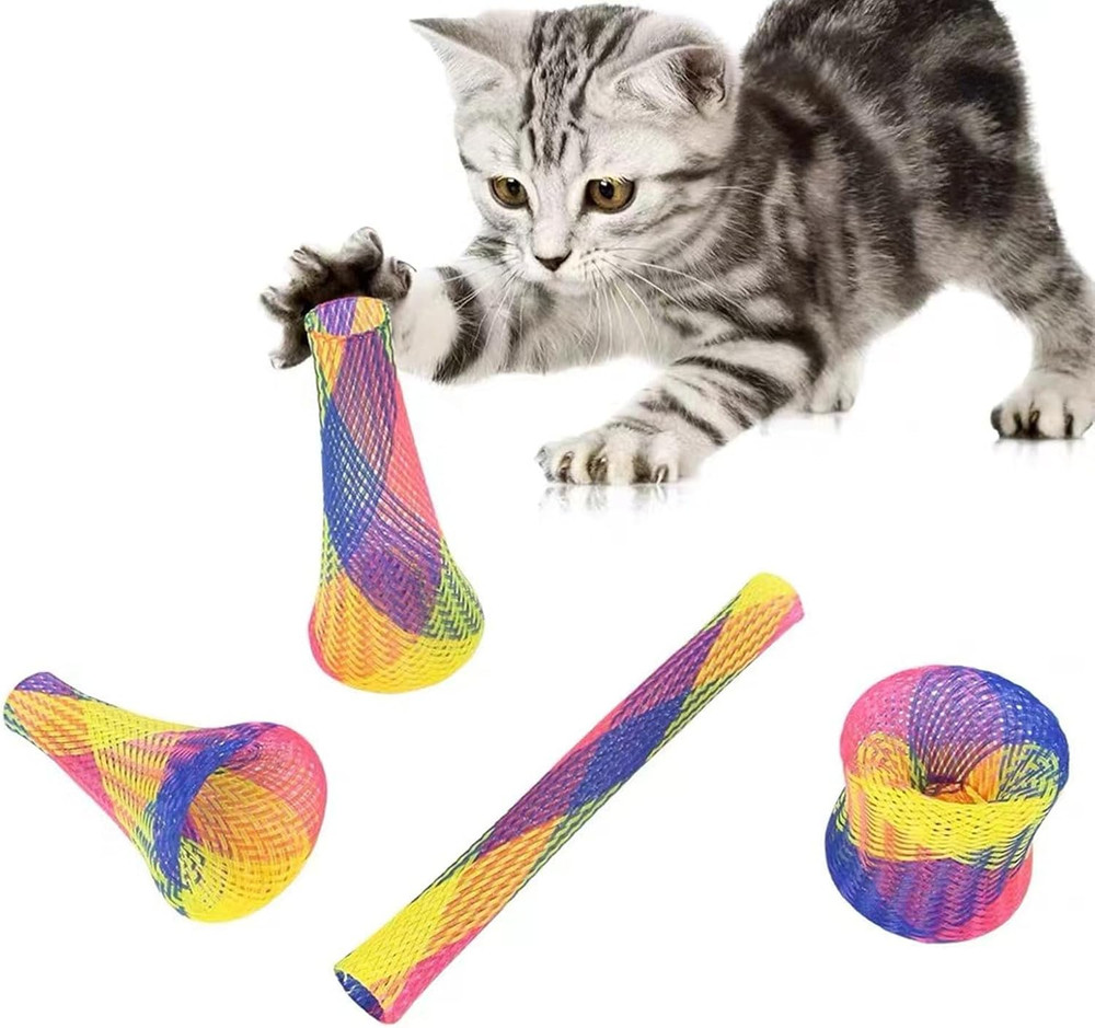 Cat Spring Tube Toy, 10Pcs Freely Folding Spring Shape Multi Bouncing Toy Fun Pe