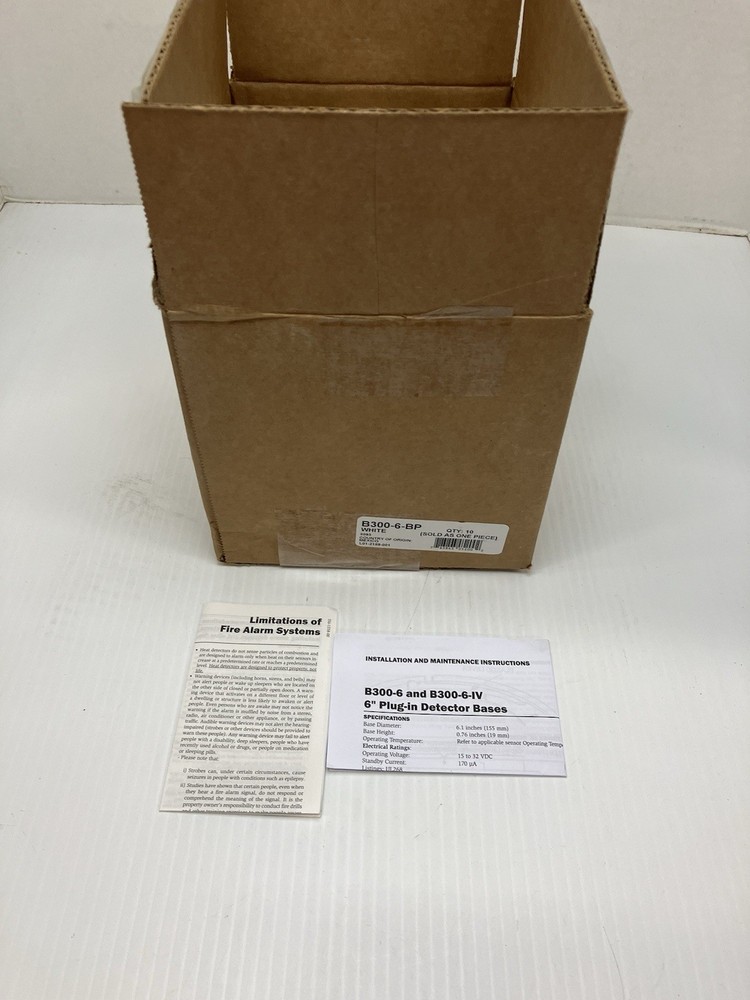 System Sensor B300-6-BP White 6" Detector Base Bulk Pack of 10