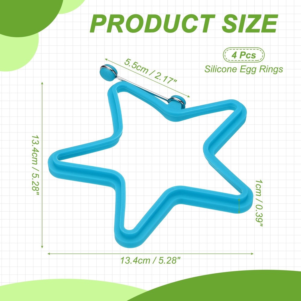 4 Pcs Star Egg Rings, Silicone Egg Pancake Rings Set, Blue