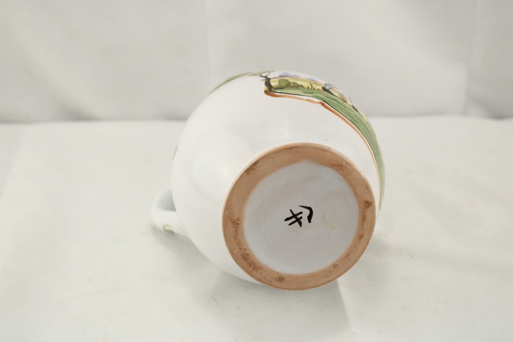 Faience Handled Pitcher German Writing Peasant Hand Painted
