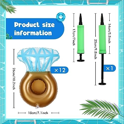 12Pack Ring Inflatable Drink Holder, Drink Floaties Floats Cup for blue