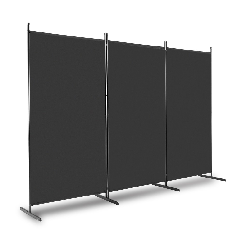 Fabric Plastic Base Carbon Steel Frame Foldable Screen, Black