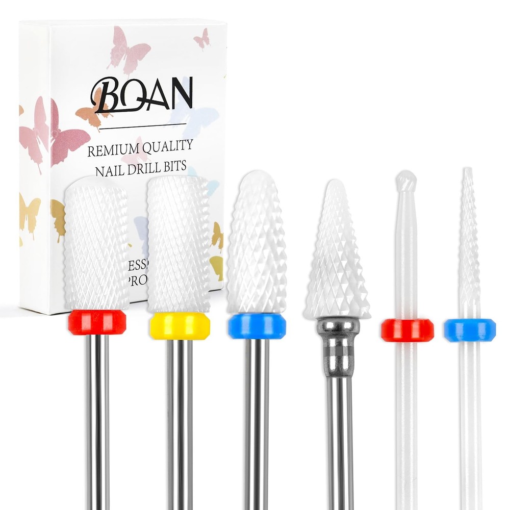 BQAN Nail Drill Bits Set - 6Pcs Ceramic 3/32” for Prep. Cuticle White