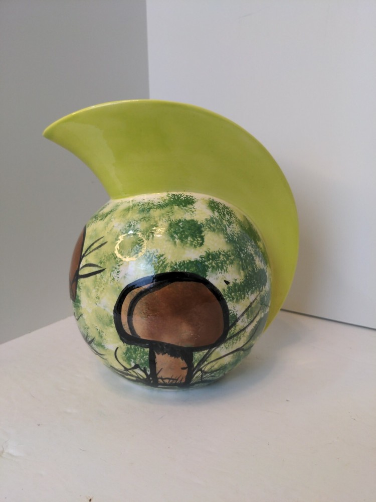 Retro Ceramic Colored Painted Mushroom Pitcher Pottery Signed MCM