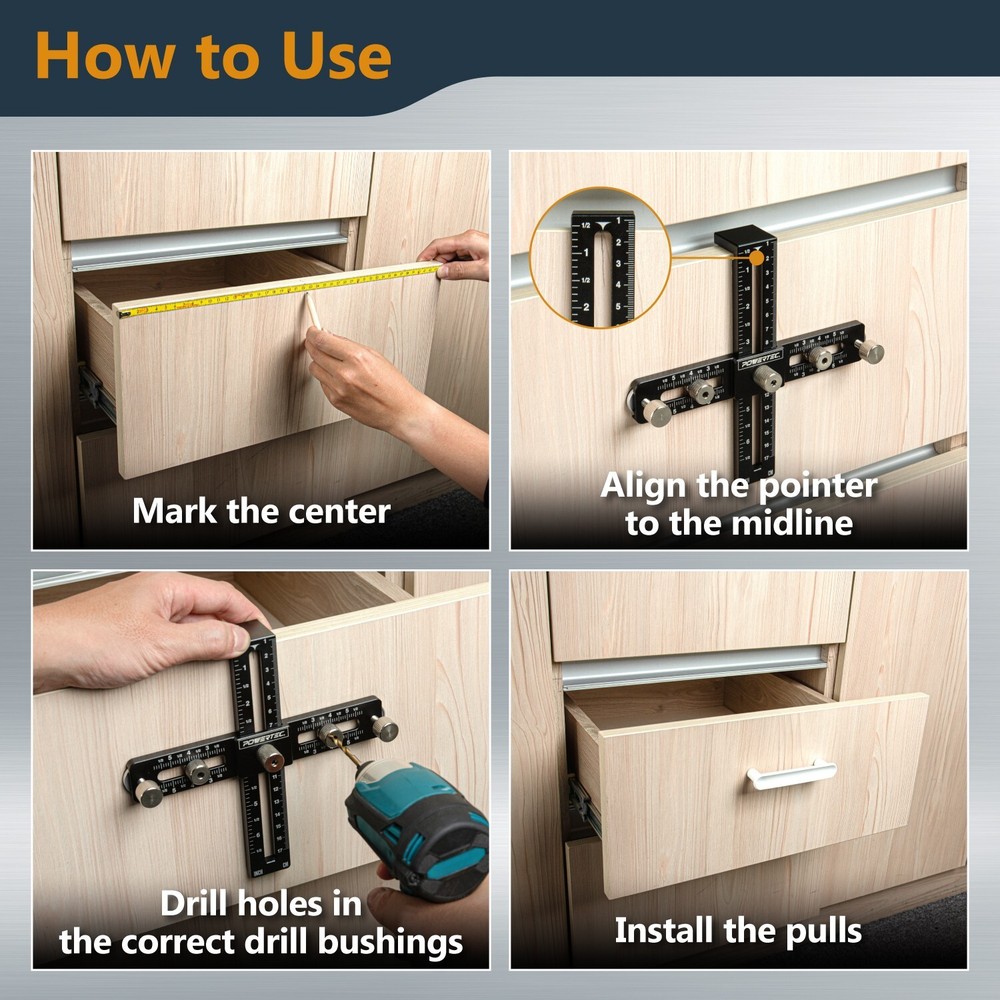 POWERTEC 72186 Cabinet Hardware Jig for Knobs, Handles & Pulls, 1PK