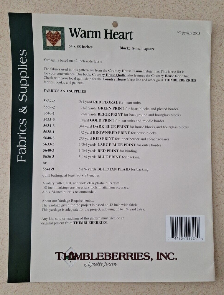 Thimbleberries Warm Heart by Lynette Jensen for Pattern Book