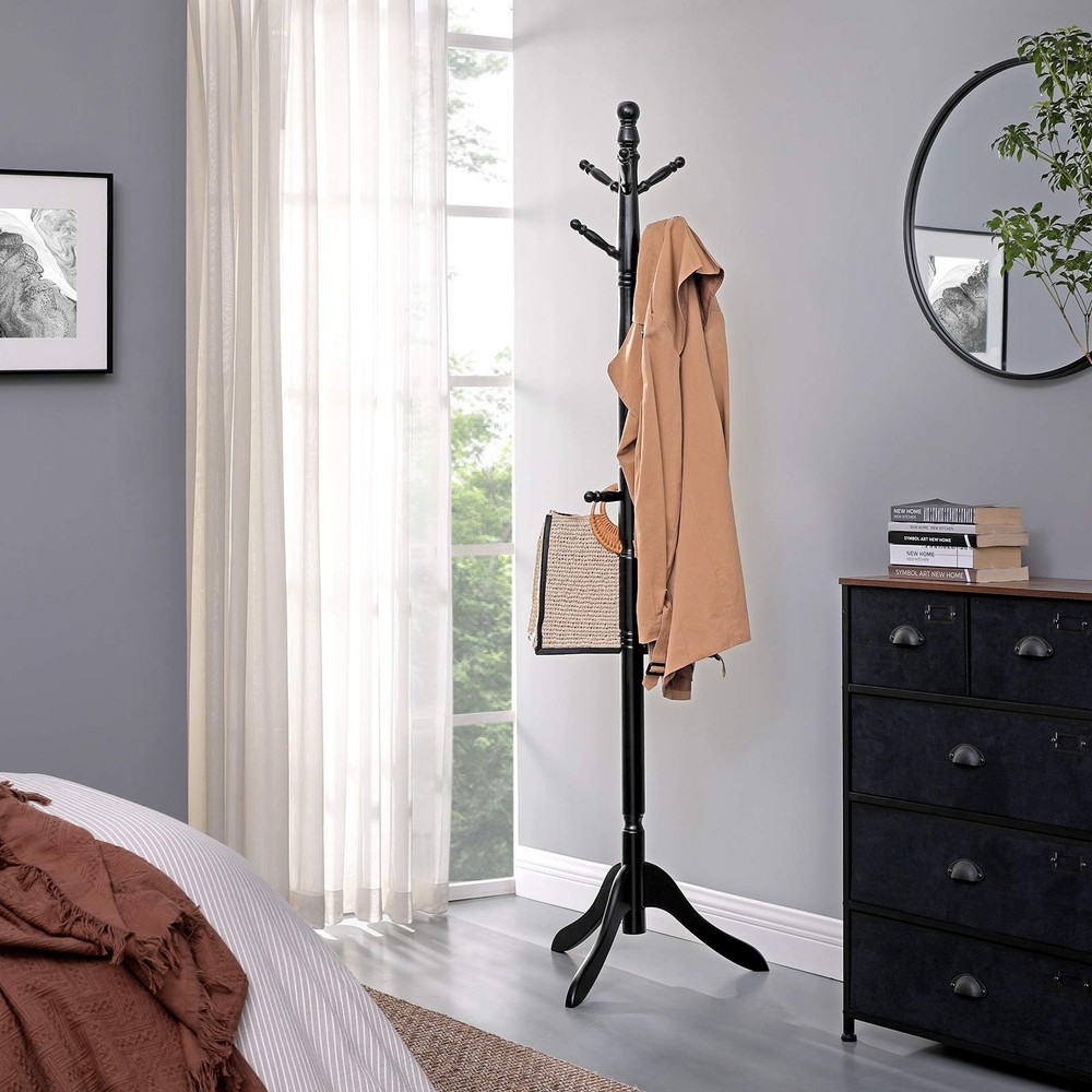 VASAGLE Solid Wood Coat Rack and Stand, Free Standing Hall Coat Tree with 10 ...