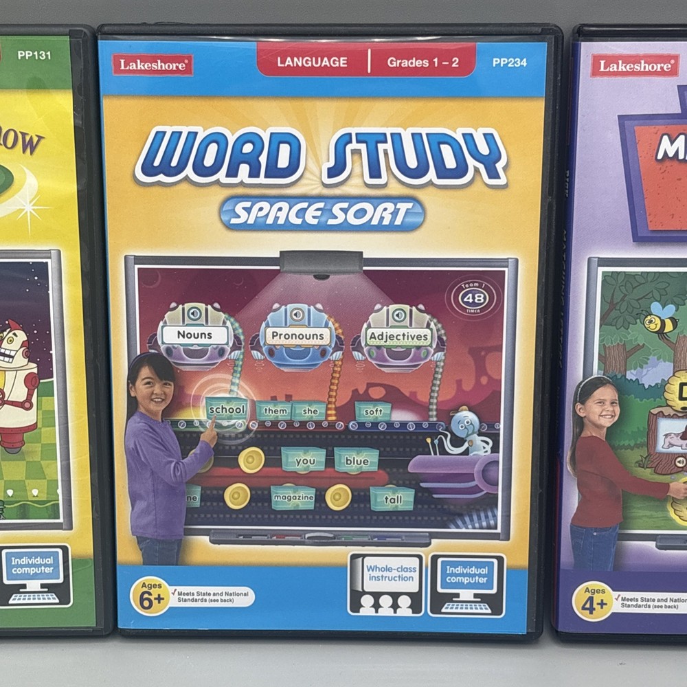 3 Lakeshore Games Grades 1-2 /Pre K - K Language Interactive CD-ROM Mac/PC