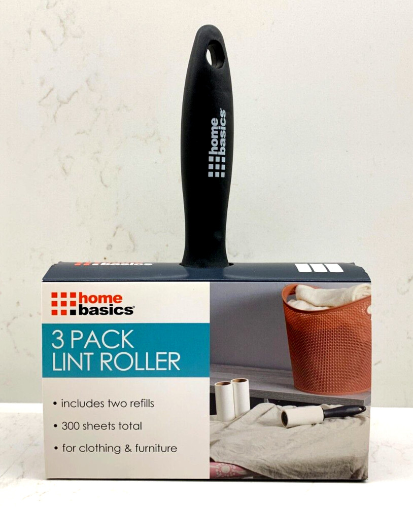 Home Basics 3-Pack Lint Roller Lightweight Handle Ex Sticky Refill 300 Sheets