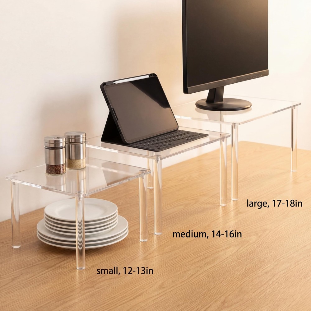 1 Pcs 16 Inch Extra Large Acrylic Risers Display Stands Rectangular 4-leg Acr...