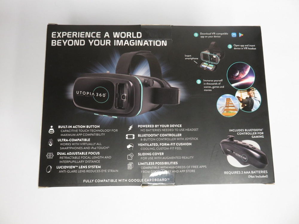 Utopia 360 Virtual Reality 3D Headset + Bluetooth Controller