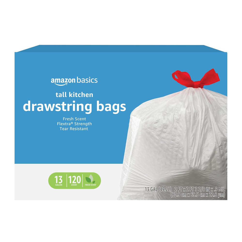Flextra Strength Tall Kitchen Drawstring Trash Bags, Fresh Scent, Tear Resistant