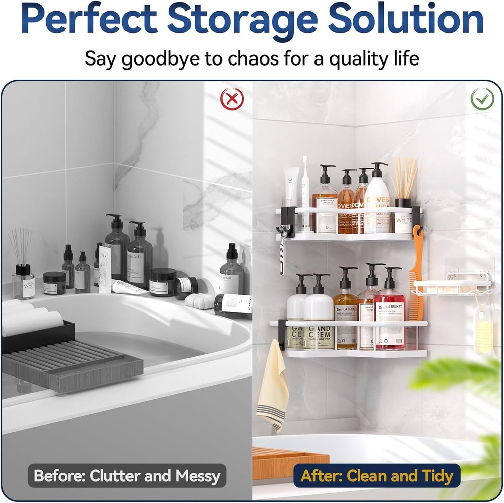 Corner Shower Caddy Organizer, 3-Pack Self-Adhesive Rustproof
