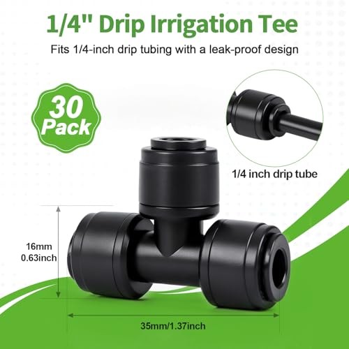 30 PCS Quick Connect Drip Irrigation 1/4" Tee Fitting, 1/4" Quick Connect Tee