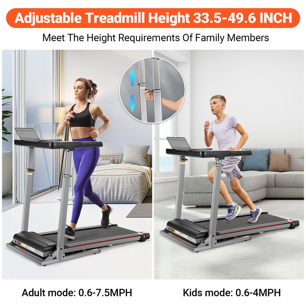 300lbs Folding Treadmill Treadmill with Adjustable Large Desk with Bluetooth&APP