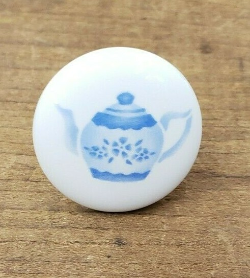 White Ceramic Blue Tea Kettle Drawer Cabinet Knobs / A-26
