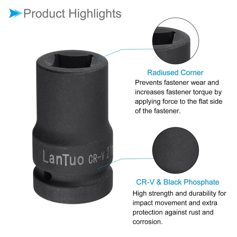 Square Impact Socket 1" Square Drive 21mm Socket for DIY Repairs