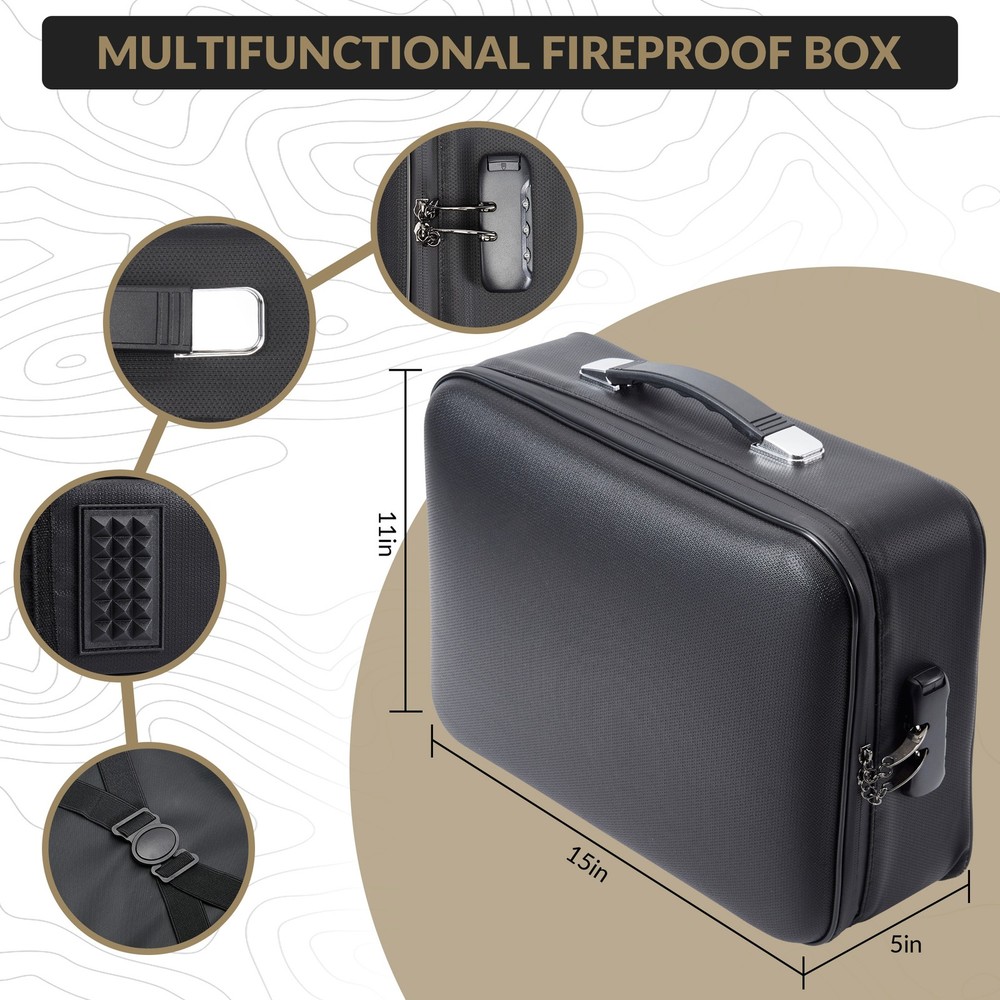 Fireproof Document Box with Lock, Waterproof Hard Case File Organizer Portable