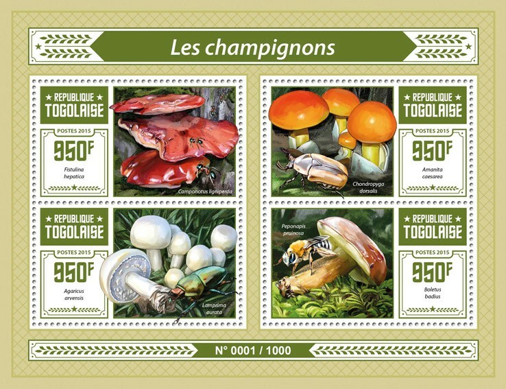 2015 TOGO MNH. MUSHROOMS   | Y&T Code: 4854-4857  |  Michel Code: 7093-7096